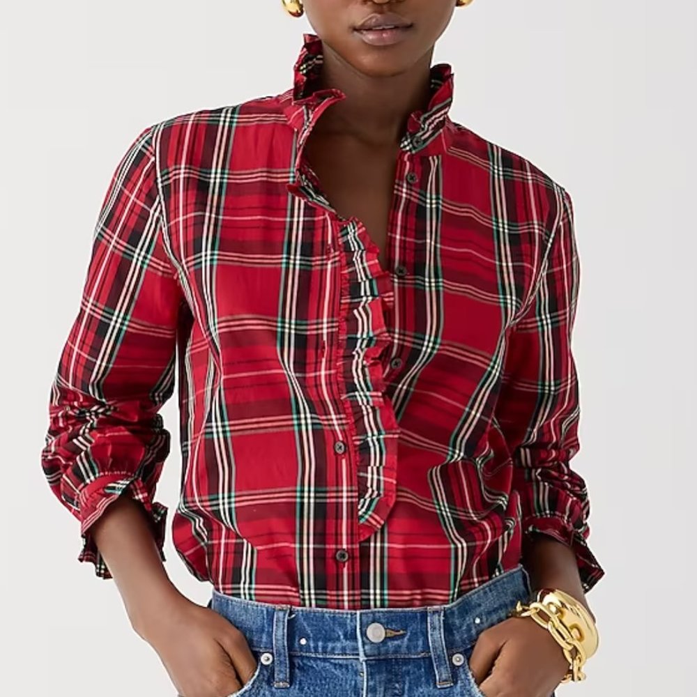 Jcrew Cottage top in plaid cotton poplin